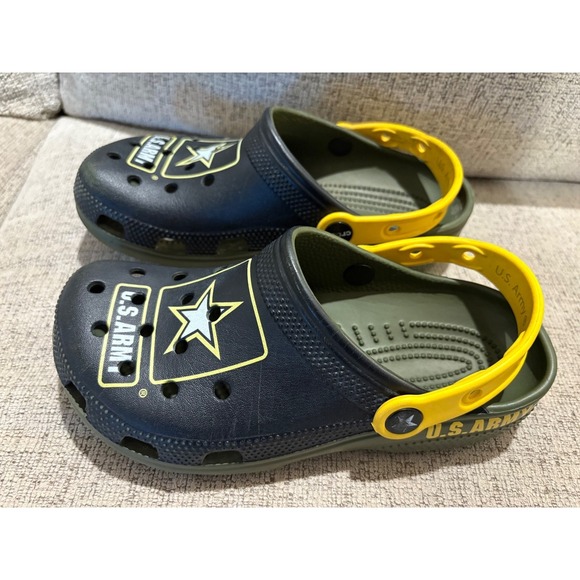 Crocs US Army Clog Shoes Yellow Black Green Youth Size 4/6 - Picture 6 of 7
